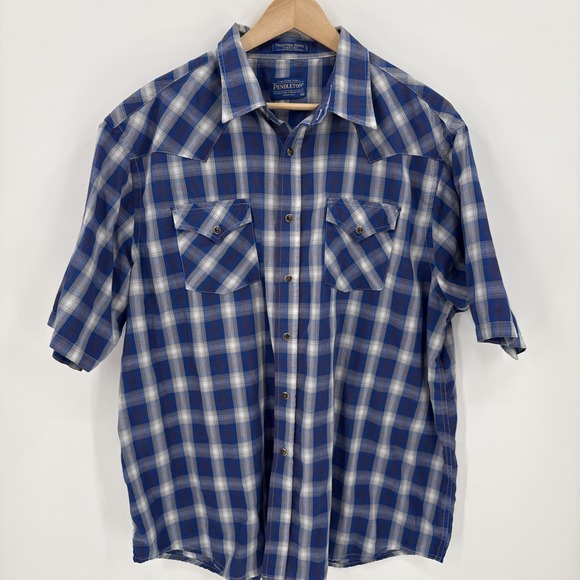 Pendleton Other - Pendleton Womens Blue Plaid Pearl Snap Frontier Shirt Size XXL Western Everyday